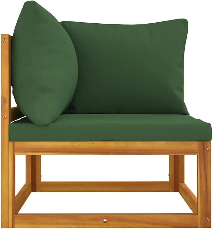 Garden Sofa Set, Natural Acacia Wood, Green Cushions, Modular Outdoor Seating for Patio Balcony Backyard