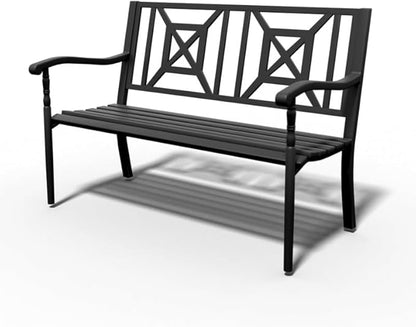 SHGJ&SOFT Garden Bench,Outdoor Bench,Porch Bench,Cast Iron Metal Frame Patio Park Bench,Patio Bench with Backrest and Armrests for Front Porch,Patio,Park,Outdoor Garden,Backyard,Lawn