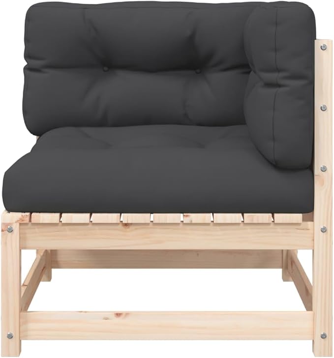 Solid Pine Wood Patio Sectional Sofa with Cushions & Footstool - Photo 7