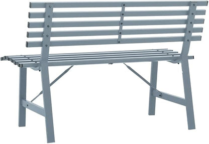 Vintage Style Garden Bench Grey Powder-Coated Steel Medium Outdoor Bench for Two Adults, Heavy-Duty Construction with Weather-Resistant Finish, Elegant Patio Seating