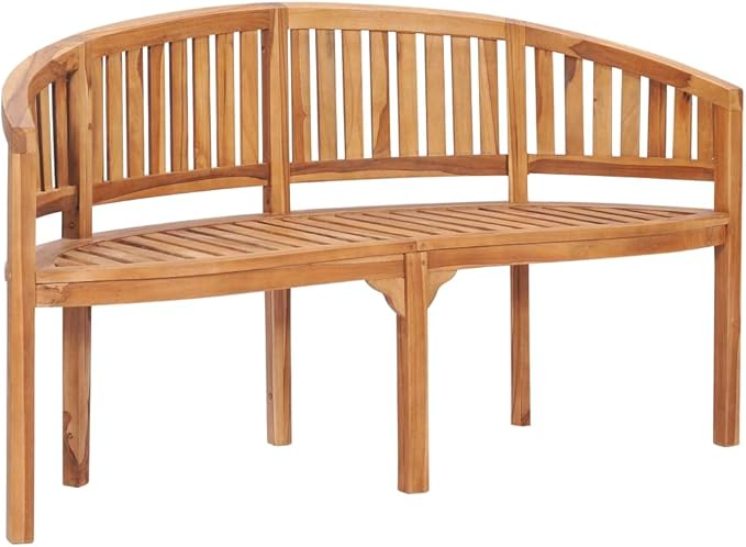Banana Bench, Garden seat, Vintage Garden Wooden Bench, Bench with backrest and armrests for Patio, Garden, Yard, Lawn,59.4" Solid Teak Wood