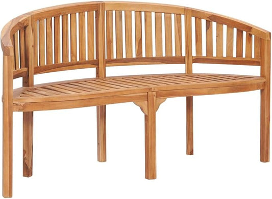 Banana Bench, Garden seat, Vintage Garden Wooden Bench, Bench with backrest and armrests for Patio, Garden, Yard, Lawn,59.4" Solid Teak Wood