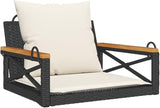 Swing Bench Black and Cream White with Cushions, 4-Piece Outdoor Patio Furniture Set for Garden, Backyard, Balcony - Photo 3