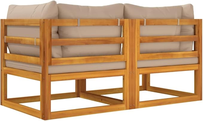 Corner Sofa Taupe Outdoor Sectional Sofa Units, Modular Acacia Wood Seating Set for Garden, Patio, Balcony, 4-Person Capacity