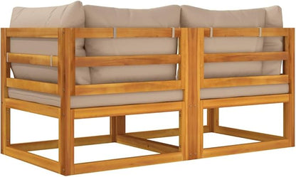 Corner Sofa Taupe Outdoor Sectional Sofa Units, Modular Acacia Wood Seating Set for Garden, Patio, Balcony, 4-Person Capacity