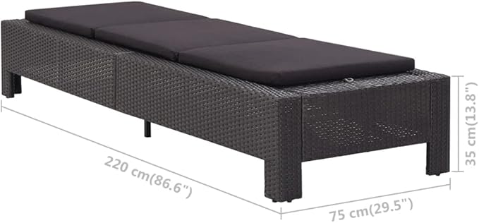 Outdoor Patio Chaise,Sunbathing Chairs,Lounge Chair Adjustable Reclining,Pool Lounger for Poolside,Deck,Backyard, Sunbed with Cushion Black Poly Rattan
