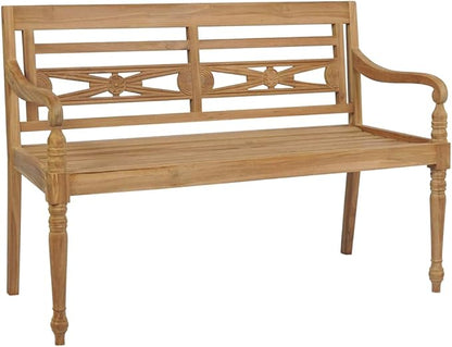 Batavia Bench with Cream Cushion, Outdoor Bench, Wooden Bench with Backrest, Vintage Garden Wooden Bench for Patio, Garden, Yard, Lawn,Easy to Clean, 47.2" Solid Teak Wood