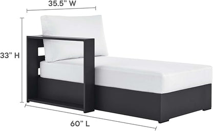Modway Tahoe Aluminum Outdoor Chaise Lounge in Gray White with Weather-Resistant Cushions, Modular Left-Facing Patio Lounger for Pool Furniture or Sectional Sofa Set