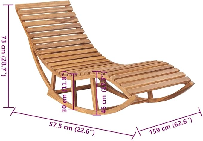 vidaXL Solid Teak Wood Rocking Sun Lounger with Royal Blue Cushion – Stylish Outdoor Furniture for Garden, Pool, Patio, Balcony – Weather-Resistant and Long Lasting, Dimensions: 23.6 x 70.9 x 28