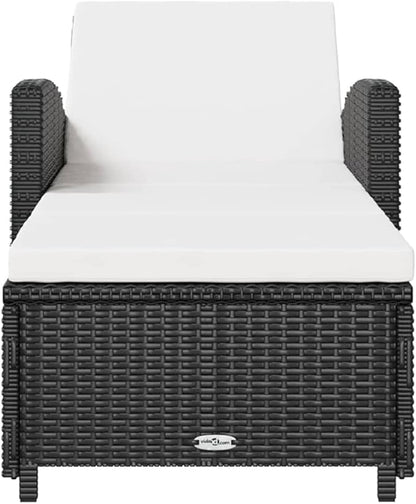79" Outdoor Chaise Lounge, Black Rattan w/Cream Cushion, Adjustable Backrest, 26.4x79.1x26.4, 330 lbs for Patio Pool Garden
