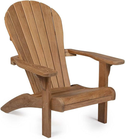 TITAN GREAT OUTDOORS Ash & Ember Savannah Grade A Teak Adirondack Chair, Weather Resistant Patio Lounge with Gently Curved Seat and Back, for Deck, Porch, or Backyard, Indoor Outdoor Use