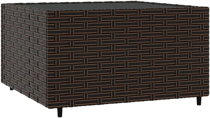 Square Garden Coffee Table, Small Outdoor Patio Side Table with Tempered Glass Top and Weather-Resistant Poly Rattan - Photo 2