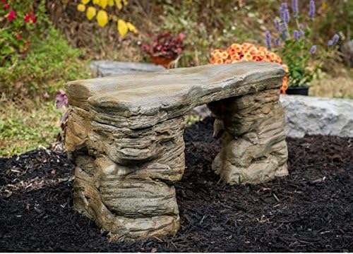 Cast Stone Petrified Rock Bench, Outdoor Garden Patio Bench 3 Piece Hand Sculpted Rustic Garden Bench Outdoor Decor