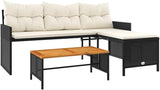 vidaXL L-Shaped Patio Sofa Set - Black Poly Rattan Outdoor Furniture with Acacia Wood Table and Cream White Cushions - Photo 1
