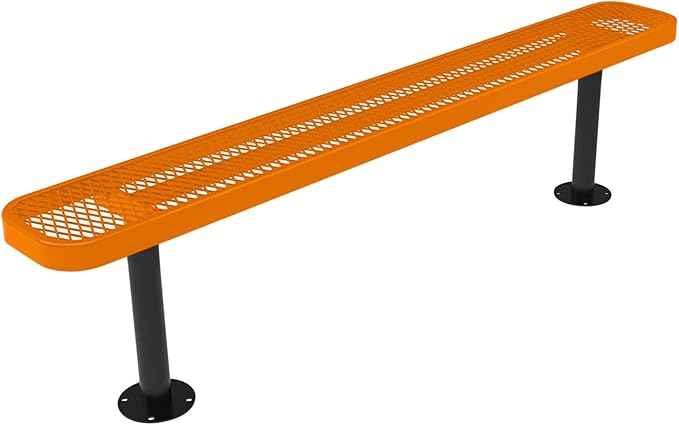 COATEDOUTDOORFURNITURE Coated Outdoor Furniture Heavy-Duty Outdoor Bench Thermoplastic Coated, Expanded Metal, Commercial-Grade Seating, Made in America (Surface Without Back, 6 Ft, Orange)
