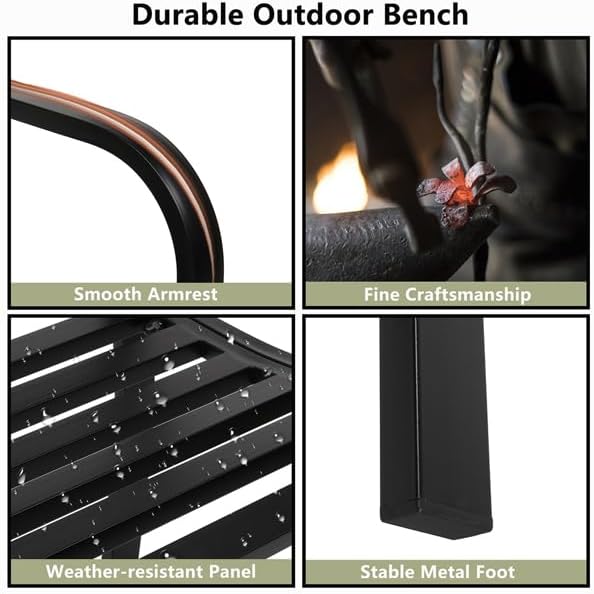 Patio Outdoor Park Loveseat Bench for Garden Porch Deck Made Cast Iron Anti-Rust Aluminum Metal, 2-3 Seater (50" Inch Welcome Cast IIron Bench)