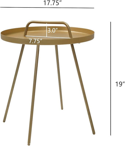 Grand patio Outdoor Side Table with Handle Portable Small End Table 17-in Round Side Coffee Table Gold
