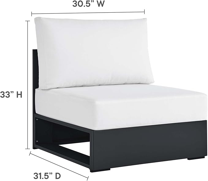 Modway Tahoe Aluminum Armless Patio Gray White Modular Weather-Resistant Cushions-Perfect as Club Outdoor Lounge Chair