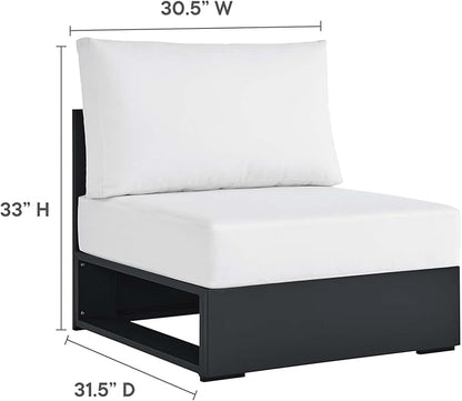 Modway Tahoe Aluminum Armless Patio Gray White Modular Weather-Resistant Cushions-Perfect as Club Outdoor Lounge Chair