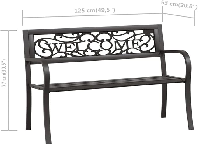 Patio Bench Garden Bench Outdoor Bench for Outdoors Porch Entryway Furniture for Yard 49.2" Steel Black
