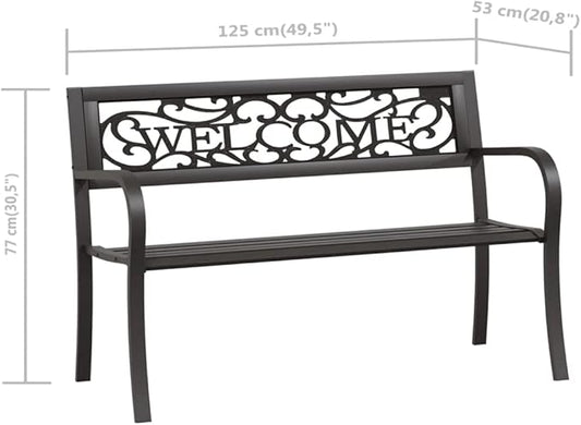 Patio Bench Garden Bench Outdoor Bench for Outdoors Porch Entryway Furniture for Yard 49.2" Steel Black