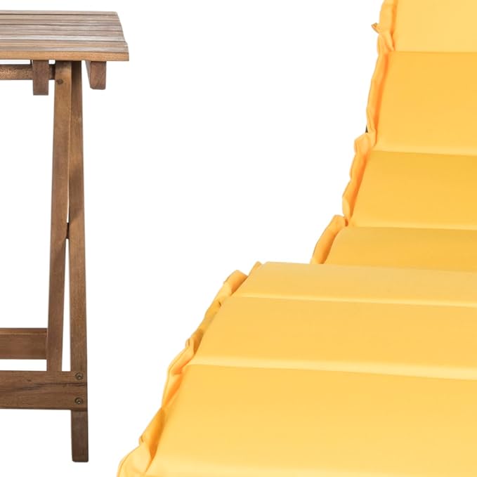 SAFAVIEH Outdoor Collection Pacifica Natural Brown Solid Wood/Yellow Cushion 3-Piece Chaise Lounge Set with Table (PAT7020D)