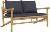 Outdoor Combination Sofa Terrace Furniture Set Garden Bench Natural Bamboo, Dark Grey Bamboo, Polyester 2 Seater - Photo 2