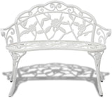 White Cast Aluminum and Cast Iron Garden Bench 39.4 Inch Durable Outdoor Seating for Patio Yard with Decorative Inlays - Photo 3