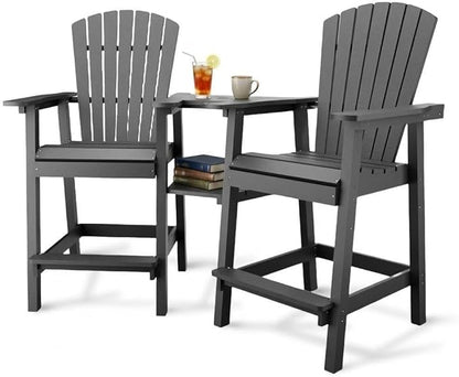 GAOMON Tall Adirondack Chairs Set of 2, Recycled HDPE Bar Height Patio Chairs with 2 Removable Connecting Trays & Umbrella Hole, Heavy Duty Outdoor Furniture for Deck, Backyard, Garden, Balcony, Grey