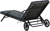 Sun Lounger with Cushion & Wheels Poly Rattan Anthracite, Outdoor Chaise Lounge Chair for Beach, Sunbathing, Patio, Pool - Photo 5