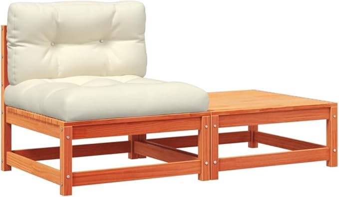 Patio Sectional Sofa with Cushions and Footstool Wax Brown Solid Pine Wood Modular Outdoor Furniture Set for Garden - Photo 2