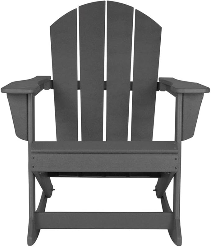 Costaelm Outdoor Adirondack Chair, All Weather Resistant Classic Balcony Chair and Fire Pit Chairs, Adirondack Plastic Outdoor Porch Furniture Rocking Chair High Back HDPE Poly Lumber, Gray