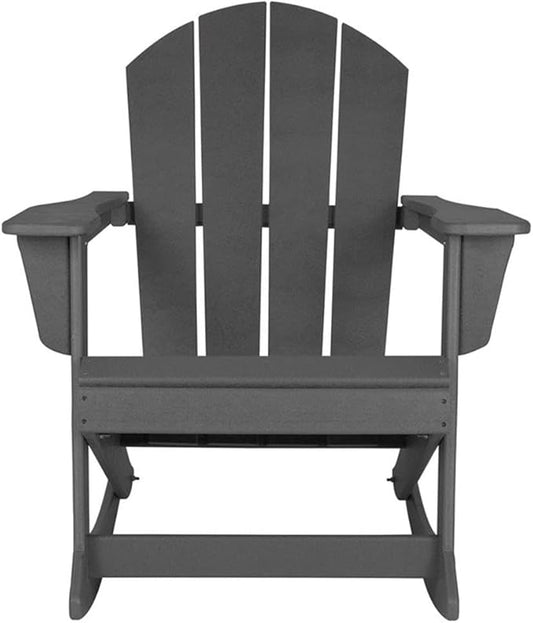 Costaelm Outdoor Adirondack Chair, All Weather Resistant Classic Balcony Chair and Fire Pit Chairs, Adirondack Plastic Outdoor Porch Furniture Rocking Chair High Back HDPE Poly Lumber, Gray