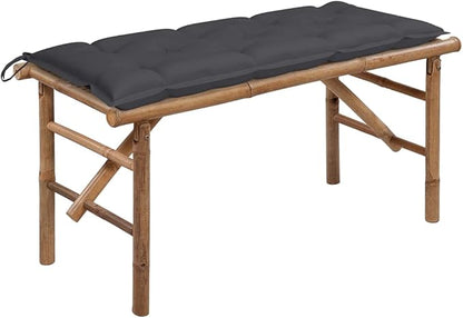 Foldable Bamboo Garden Bench with Adjustable Armrests and Weatherproof Cushion, Sturdy Rectangular Outdoor Seating for Patio Lounging and Al Fresco Dining