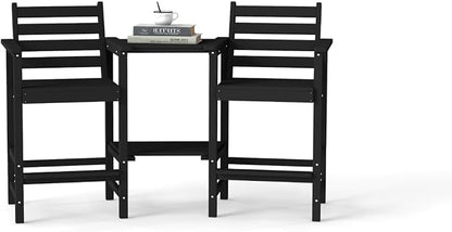 Tall HDPE Adirondack Bar Chairs Set of 2, Outdoor Balcony Bar-Height Chairs with Extra-Large Side Trays & 2" Umbrella Hole, All-Weather Patio Stools for Porch, Deck, Garden (Black, 2chair)