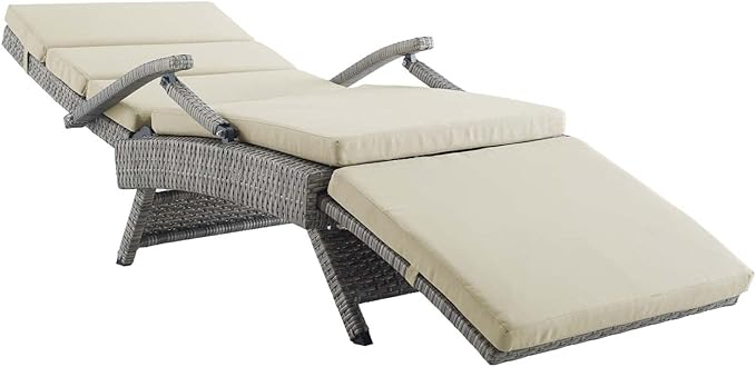 Modway Envisage Outdoor Patio Wicker Rattan Chaise Lounge in Light Gray Beige