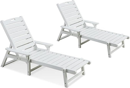 Psilvam Chaise Lounges Set of 2, Lounge Chairs with Adjustable Backrest, Supports Up to 350 lbs, All Weather Recliner Poly Lumber Lounges Bed for Poolside, Porch, Patio