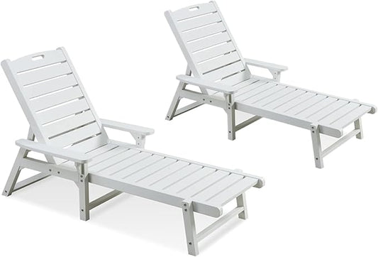Psilvam Chaise Lounges Set of 2, Lounge Chairs with Adjustable Backrest, Supports Up to 350 lbs, All Weather Recliner Poly Lumber Lounges Bed for Poolside, Porch, Patio