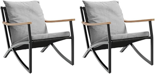 2-Pack Garden Chairs 31"x26" Outdoor Patio Seating Set, Black Powder-Coated Steel Frame & Light Gray Cushions, Weather-Resistant Fabric for Small Balcony Deck and Backyard Lounge