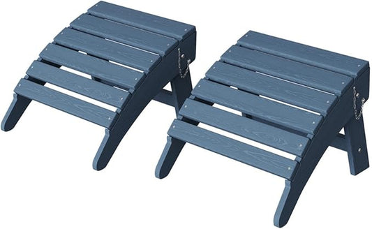 GarveeLife Folding Adirondack Ottoman Set of 2 for Adirondack Chair, HDPE All-Weather Footrest for in/Outdoor Patio Deck Backyard, Navy Blue