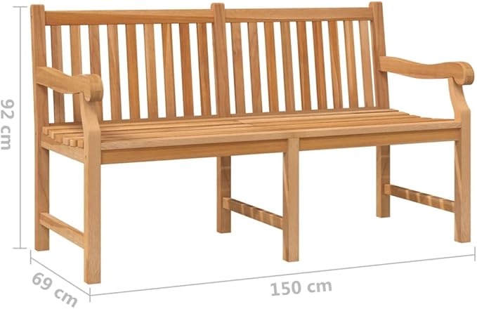 Heavy Duty Solid Teak Wood Garden Bench Light Brown Vintage Style Outdoor Seating for Patio Rustic Charm Weather Resistant Durable Construction