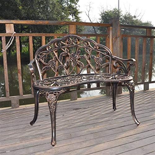 38.5" Patio Park Garden Outdoor Rose Bench, Patio Chair Cast Aluminium Frame Chair,Accented Lawn Front Porch Path Yard Decor Deck Furniture,Outdoor Aluminium Accented Furniture 38.5"L x 16"W x 31"H