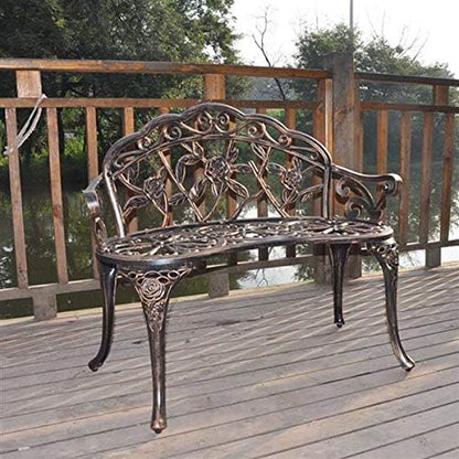 Bronze 38.5" Cast Aluminum Garden Bench, Outdoor Bench Garden Patio Porch Park Deck, Park Bench, Patio Chair Garden Bench,Outside Bench,Front Porch Seating Bench 38.5" L x 16" W x 31" H