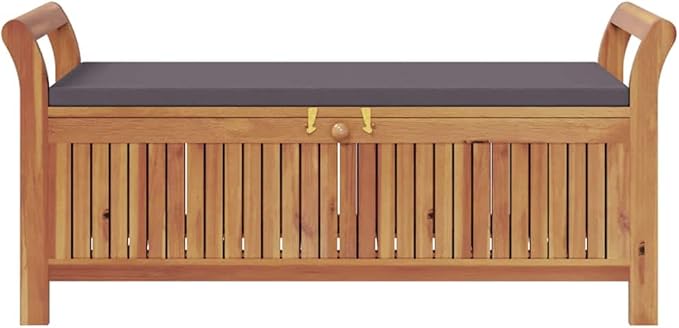 Outdoor Storage Bench with Cushion, Acacia Wood Garden Seat for Patio, Balcony, and Backyard, Weather-Resistant, Spacious Storage Compartment, Easy Assembly