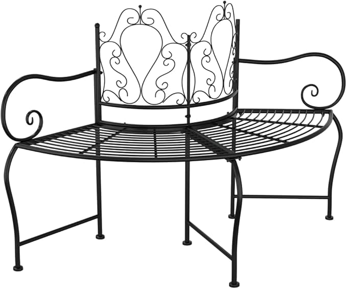 Tree Bench 59.1 Inch Black Steel Outdoor Patio Furniture, Wrap Around Garden for Trees, Weather-Resistant Metal Bench Seat for Yard, Lawn, Park, Durable & Stylish Backyard Decor