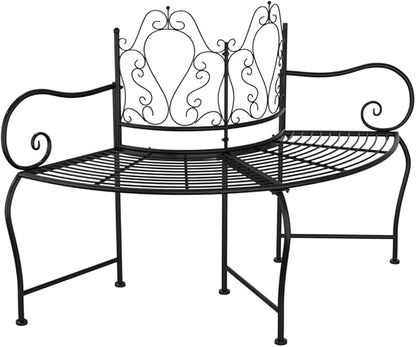 Tree Bench 59.1 Inch Black Steel Outdoor Patio Furniture, Wrap Around Garden for Trees, Weather-Resistant Metal Bench Seat for Yard, Lawn, Park, Durable & Stylish Backyard Decor