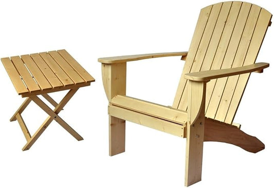 Riverstone Solid Cedar Adirondack Extra Wide Chair with Build in Bottle Opener & Matching Folding Table - Unfinished