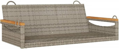 2-Seater Patio Swing Bench, Outdoor Synthetic Poly Rattan Garden Porch Hanging Seat, Weather-Resistant Gray Loveseat for Backyard, Balcony, and Terrace