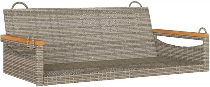 Gray Poly Rattan Swing Bench for Outdoor 2 Seater Garden Patio Balcony with 535 lb Capacity Weather Resistant Modern Design