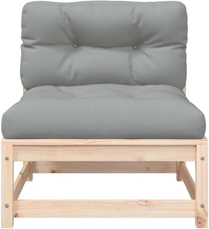 Rustic Grey Modular Garden Sofa Set Solid Pine Wood Outdoor Furniture Weather-Resistant Cushions Compact Patio Seating